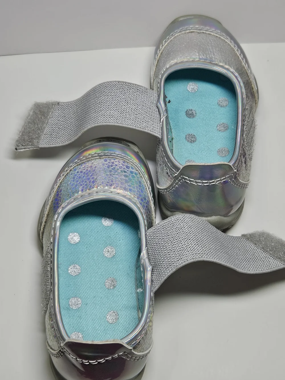 Kids Silver Holographic Mary Jane Shoes with Glitter Strap